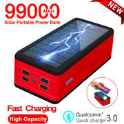 Fast Charging 99000mah Solar Power Bank Wireless With SOS LED Light Portable Charging For iPhone Samsung
