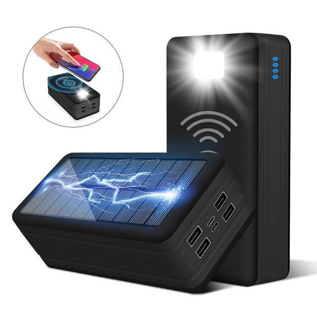 Fast Charging 99000mah Solar Power Bank Wireless With SOS LED Light Portable Charging For iPhone Samsung
