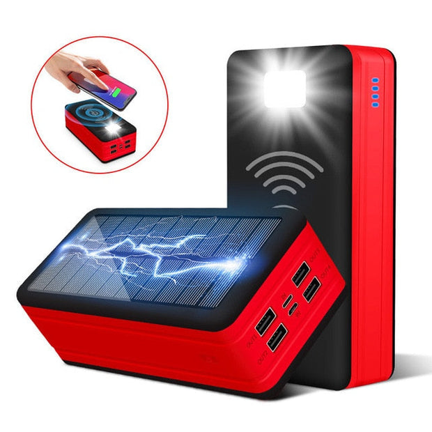 Fast Charging 99000mah Solar Power Bank Wireless With SOS LED Light Portable Charging For iPhone Samsung